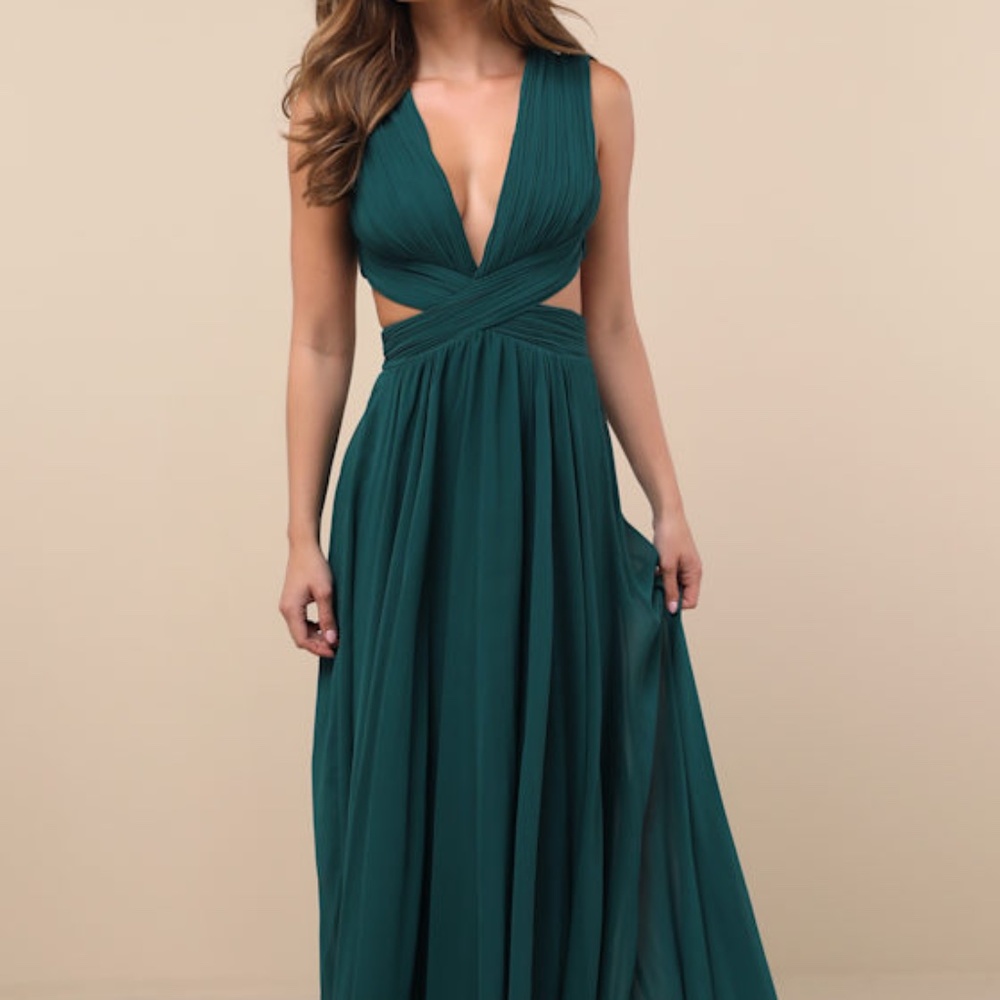 Lulus Vivid Imagination Emerald Green Cutout Maxi Dress - Size M